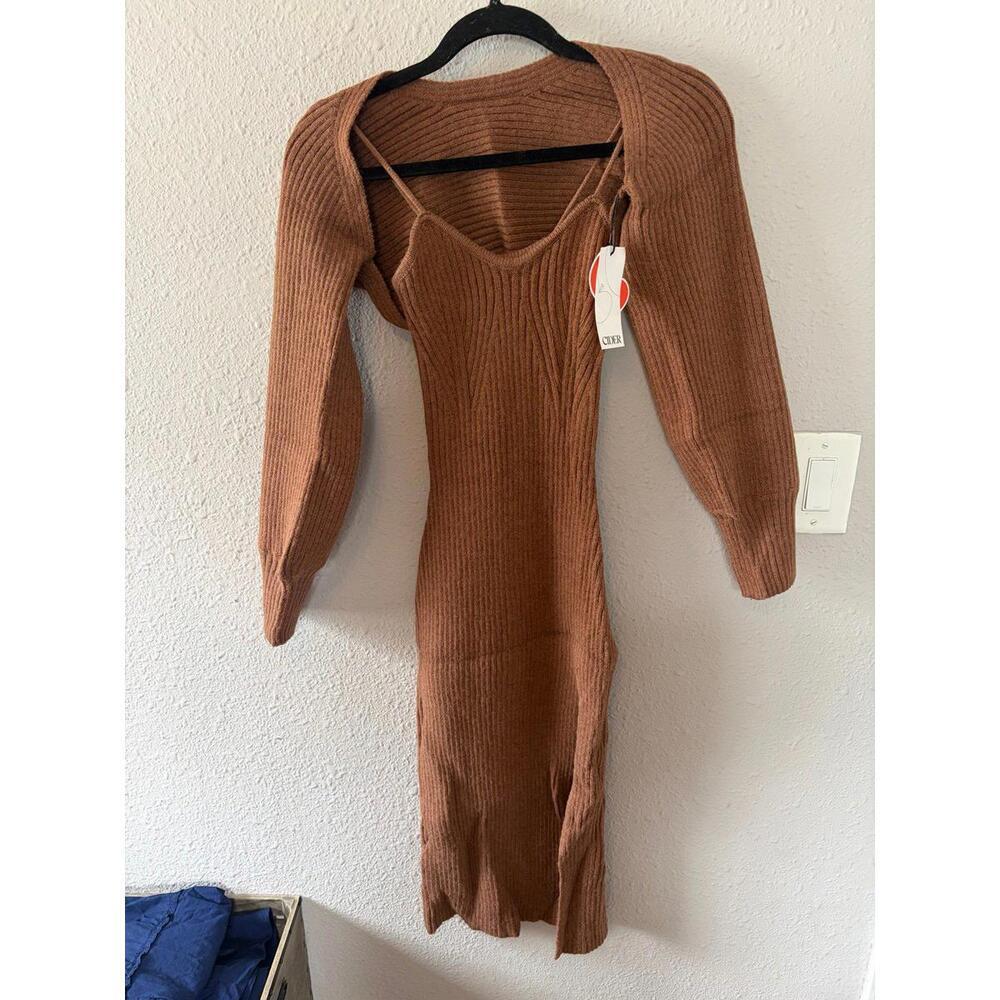 NWT Cider Brown Sweater Dress with Cardigan size S. Took out of packaging for ph